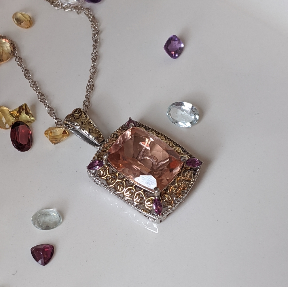 Morganique Quartz & Rhodolite Necklace.